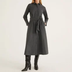 ROSSO35 Wool Flannel Dress in Dark Grey