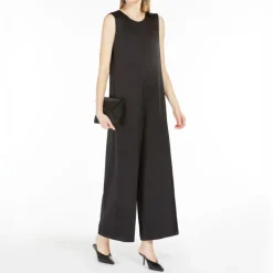 S MAXMARA Moriana Viscose Blend Satin Jumpsuit in Black