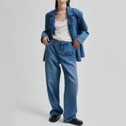 SECOND FEMALE Everly Denim Jeans in Blue Denim