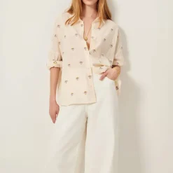 SESSUN Botenzo Wide Embroidery Shirt in Whibloom