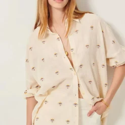 SESSUN Botenzo Wide Embroidery Shirt in Whibloom