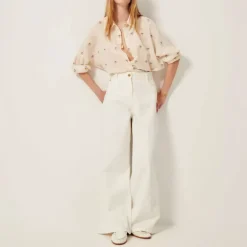 SESSUN Botenzo Wide Embroidery Shirt in Whibloom
