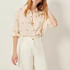 SESSUN Botenzo Wide Embroidery Shirt in Whibloom