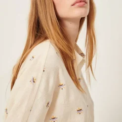 SESSUN Botenzo Wide Embroidery Shirt in Whibloom
