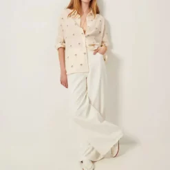 SESSUN Botenzo Wide Embroidery Shirt in Whibloom