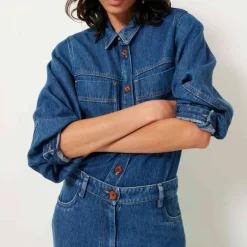 SESSUN Leone Surchemise Manches Ballon in Denim Blue