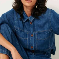 SESSUN Leone Surchemise Manches Ballon in Denim Blue
