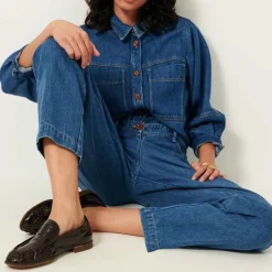 SESSUN Leone Surchemise Manches Ballon in Denim Blue