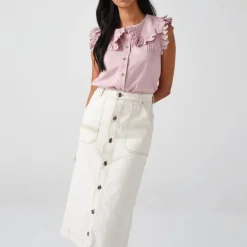 SEVENTY & MOCHI Elodie Midi Skirt in Ecru Denim