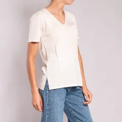 Silk & Cashmere S/S T Shirt in Cream | Collen & Clare
