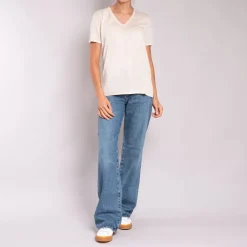 Silk & Cashmere S/S T Shirt in Cream | Collen & Clare