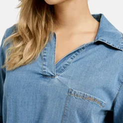 SMITH & SOUL Lyocell Polo Collar Blouse in Denim