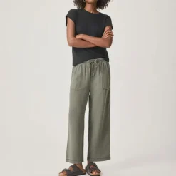 SPLENDID Angie Crop Wide Leg Trousers in Soft Vintage Olive Branch