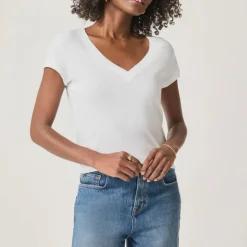 SPLENDID Faye 1x1 V-Neck Tee in White