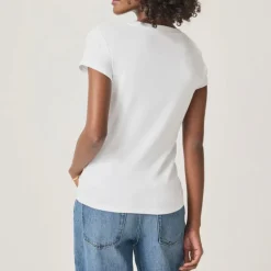 SPLENDID Faye 1x1 V-Neck Tee in White