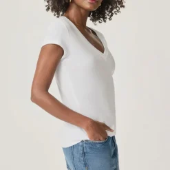 SPLENDID Faye 1x1 V-Neck Tee in White