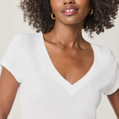 SPLENDID Faye 1x1 V-Neck Tee in White