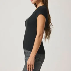 SPLENDID Faye 1x1 V-Neck Tee in Black