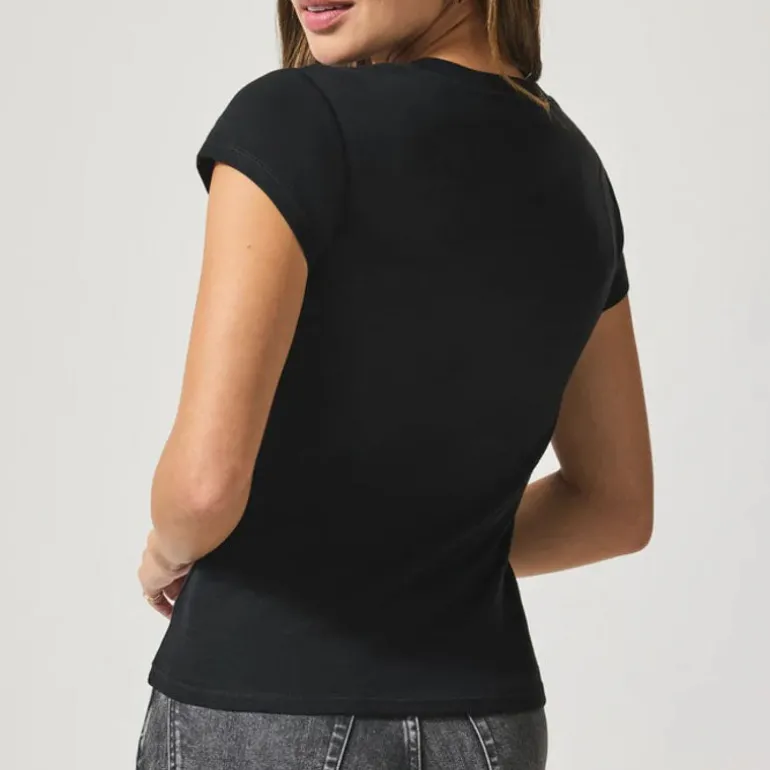 SPLENDID Faye 1x1 V-Neck Tee in Black