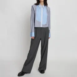 STELLA NOVA Combine Stripe Cropped Shirt in Blue Stripes