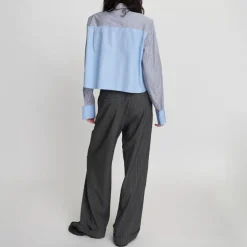 STELLA NOVA Combine Stripe Cropped Shirt in Blue Stripes