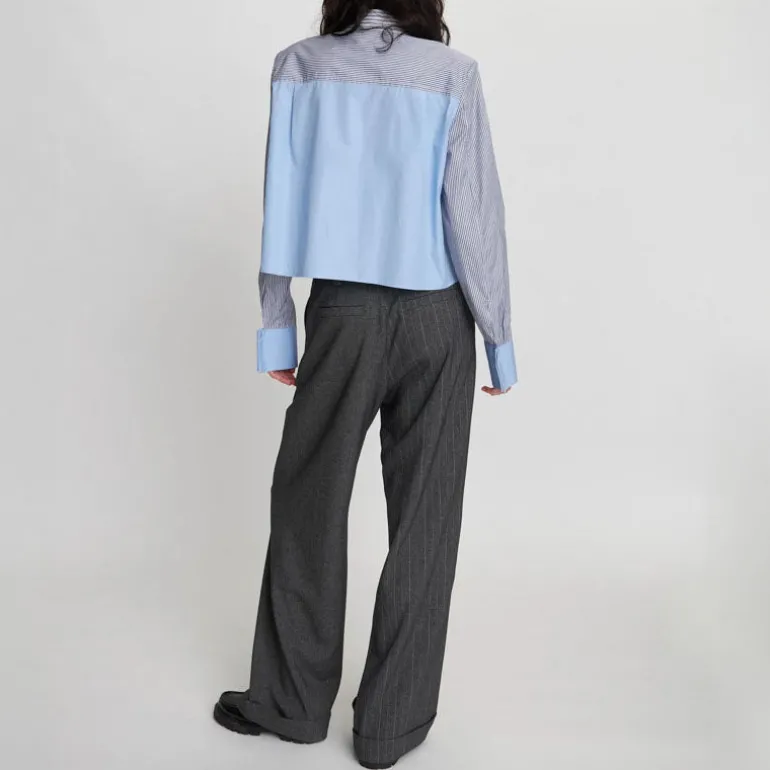 STELLA NOVA Combine Stripe Cropped Shirt in Blue Stripes