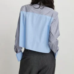 STELLA NOVA Combine Stripe Cropped Shirt in Blue Stripes