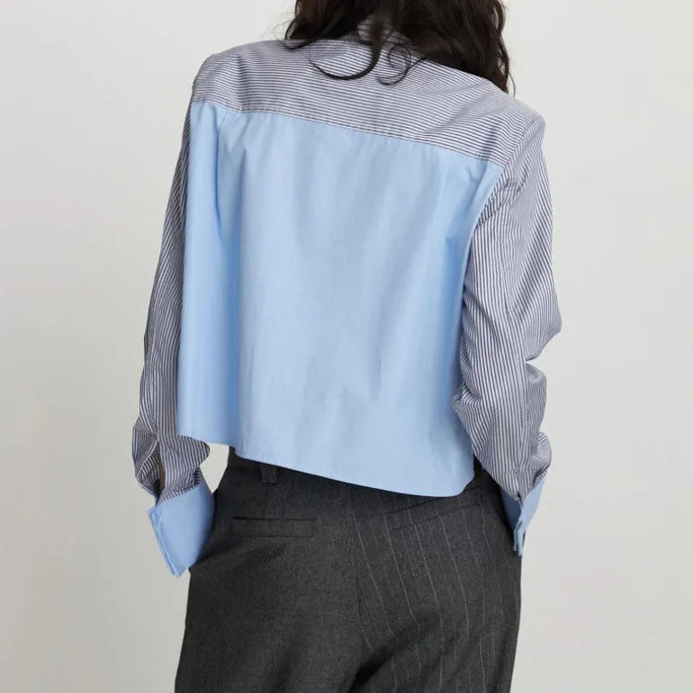 STELLA NOVA Combine Stripe Cropped Shirt in Blue Stripes
