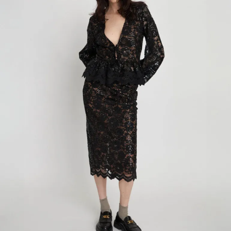 Stella Nova Delicate Lace Pencil Skirt in Black