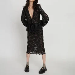 Stella Nova Delicate Lace Pencil Skirt in Black
