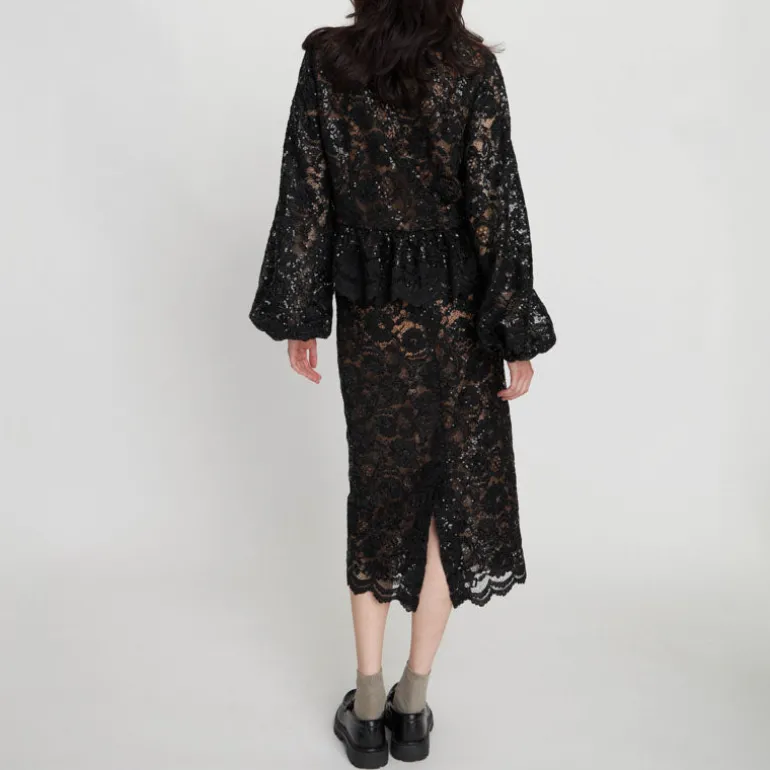 Stella Nova Delicate Lace Pencil Skirt in Black