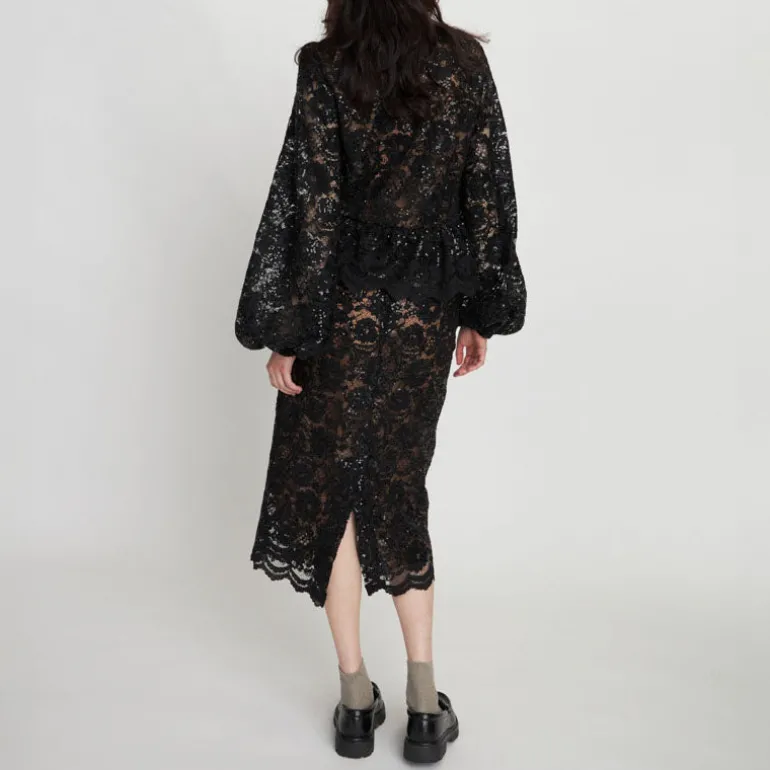 Stella Nova Delicate Lace Pencil Skirt in Black