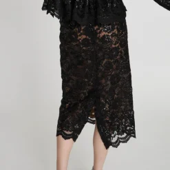 Stella Nova Delicate Lace Pencil Skirt in Black
