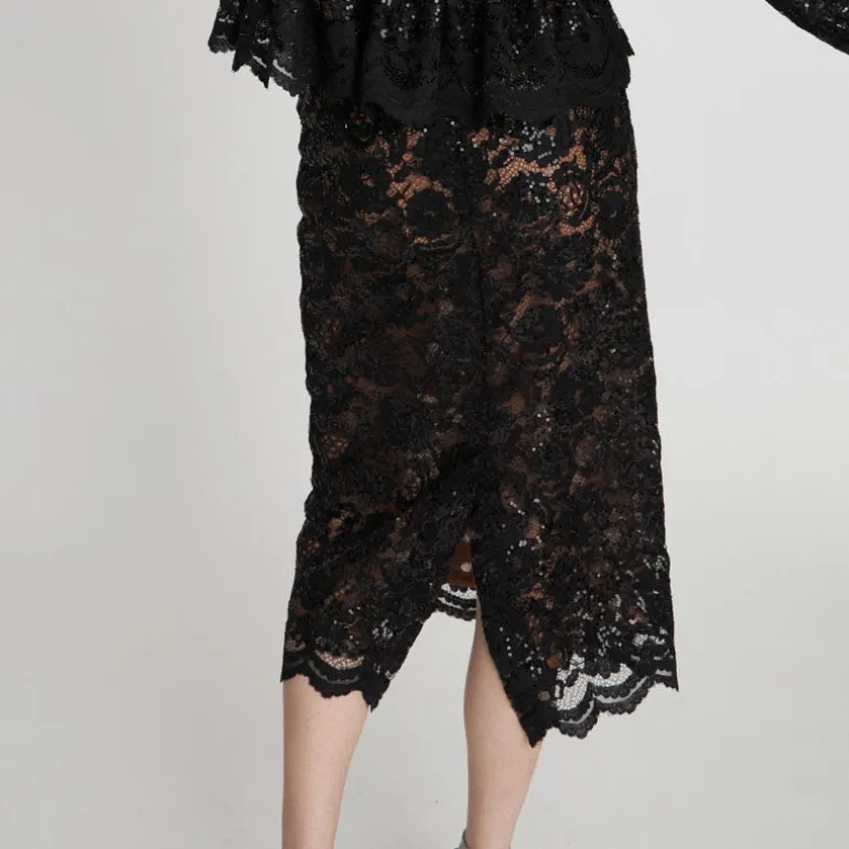 Stella Nova Delicate Lace Pencil Skirt in Black