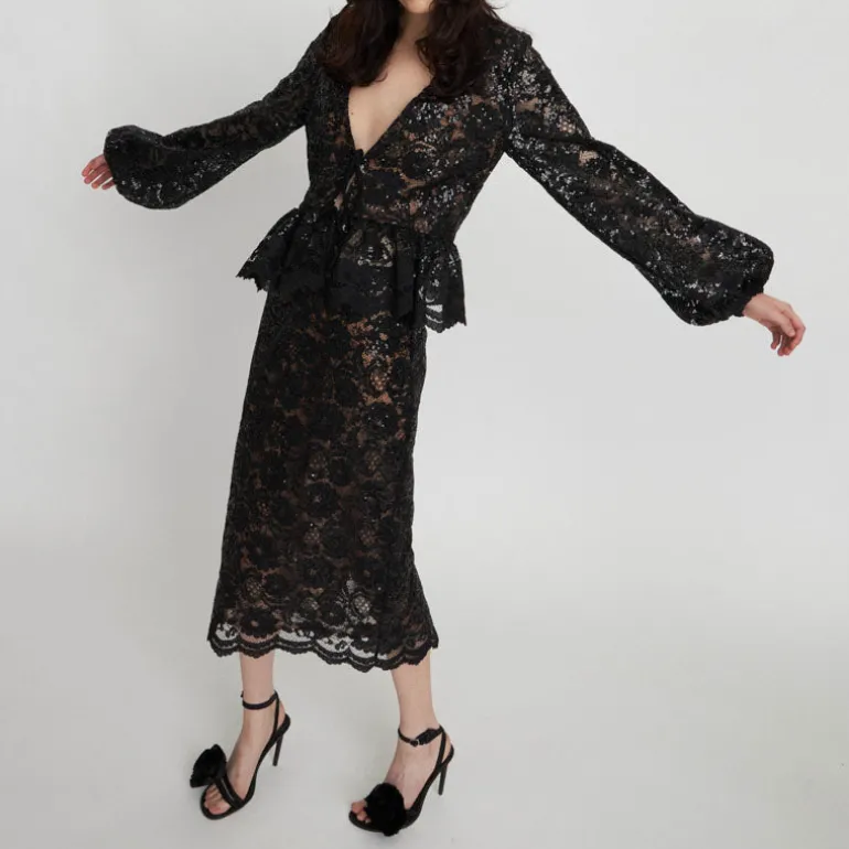 Stella Nova Delicate Lace Pencil Skirt in Black