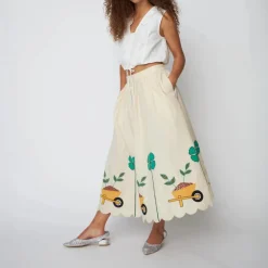 STELLA NOVA Embroidered Midi Skirt with Scallops in Ivory