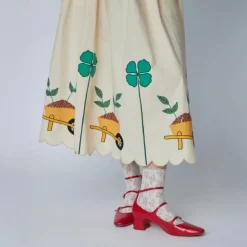 STELLA NOVA Embroidered Midi Skirt with Scallops in Ivory