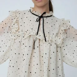Stella Nova Flock Printed Flounce Blouse in Creme/Black