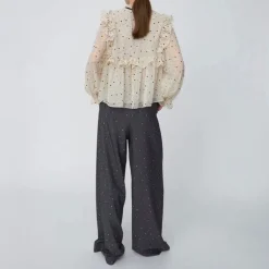 Stella Nova Flock Printed Flounce Blouse in Creme/Black