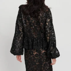 STELLA NOVA Lace Sequins Blouse in Black