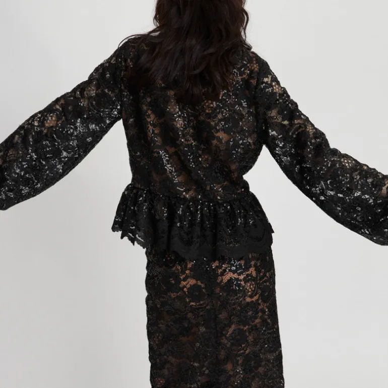 STELLA NOVA Lace Sequins Blouse in Black