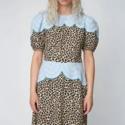STELLA NOVA Leopard Midi Dress with Embroidery in Leopard