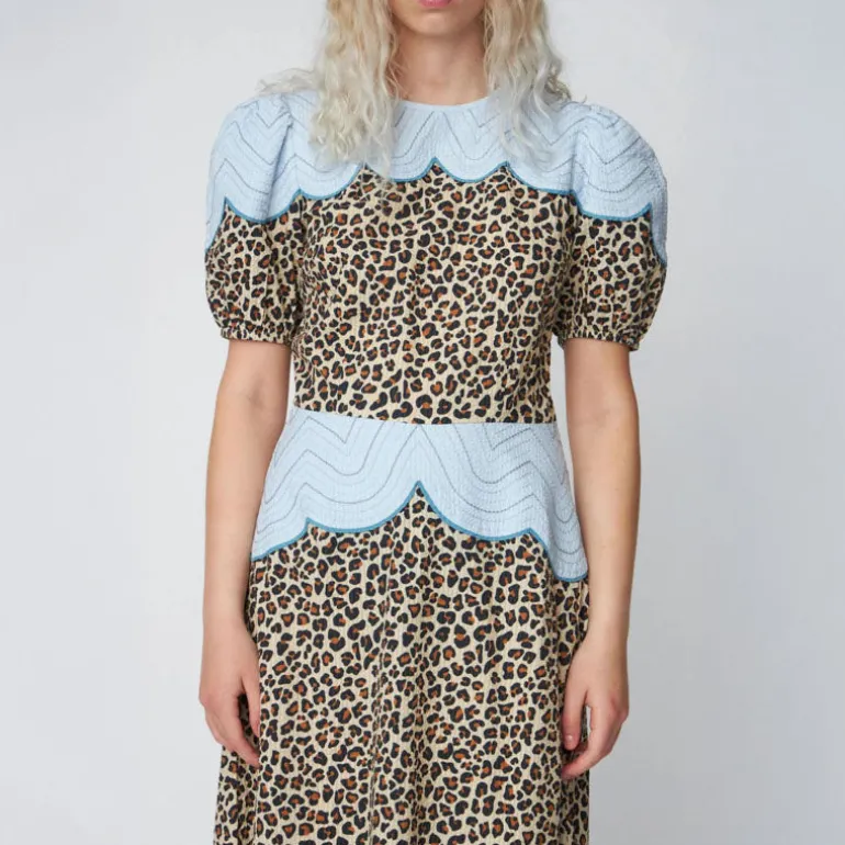 STELLA NOVA Leopard Midi Dress with Embroidery in Leopard