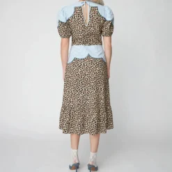 STELLA NOVA Leopard Midi Dress with Embroidery in Leopard