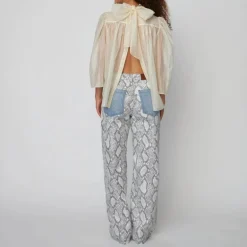 STELLA NOVA Pointelle High-Neck Bow Blouse in Vanilla