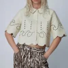 STELLA NOVA Pointelle Leather Shirt in Almost White