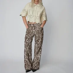 STELLA NOVA Pointelle Leather Shirt in Almost White