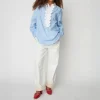STELLA NOVA Striped Shirt with Scallops in Creme Blue Stripes