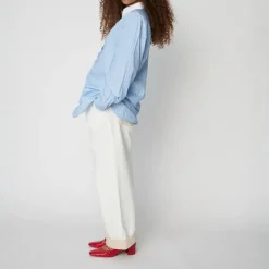 STELLA NOVA Striped Shirt with Scallops in Creme Blue Stripes