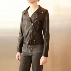 STUDIO KIN Grace Leather Biker Jacket in Black